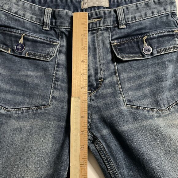 Free People 27 Jeans Flare Bell Bottom Flap Pocket Sailor Denim Missing Button - Picture 6 of 10